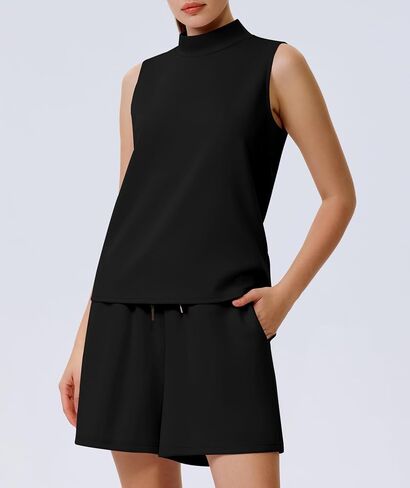 Casly Lamiit Women's Summer 2 Piece Outfits Mock Neck Tank Top High Waisted Shorts Lounge Sets 2024 Fashion Tracksuit in Saudi Arabia