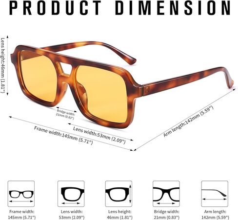 نظارة شمسية Pro Acme Retro 70s Square Aviator للنساء والرجال بظلال عصرية مسطحة كلاسيكية in Kuwait