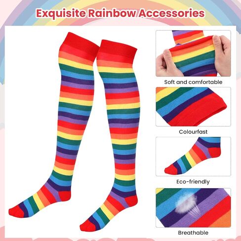 PAFUWEI Rainbow Socks and Long Fingerless Gloves Set,Striped Knee High Socks Rainbow Arm Warmers Women Cosplay Accessories in Saudi Arabia
