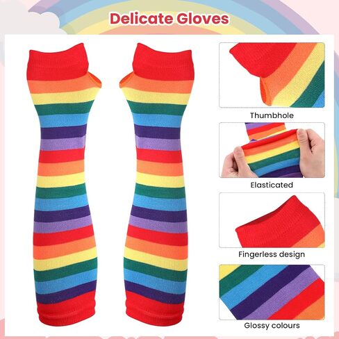 PAFUWEI Rainbow Socks and Long Fingerless Gloves Set,Striped Knee High Socks Rainbow Arm Warmers Women Cosplay Accessories in Saudi Arabia