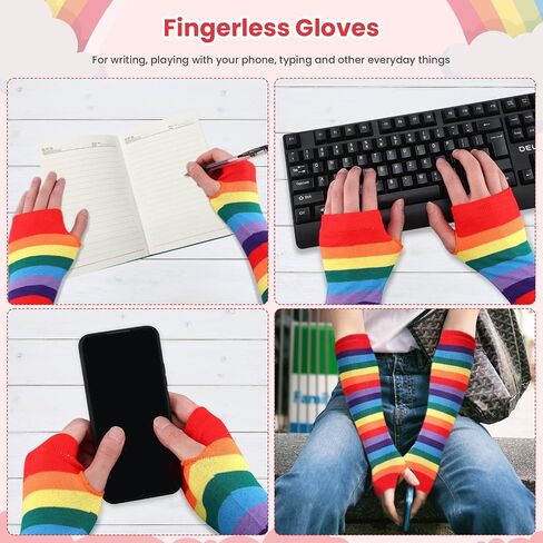 PAFUWEI Rainbow Socks and Long Fingerless Gloves Set,Striped Knee High Socks Rainbow Arm Warmers Women Cosplay Accessories in Saudi Arabia