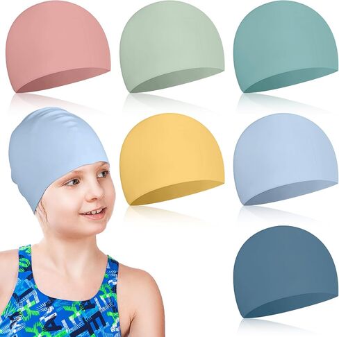 Velmitten 6 Pcs Unisex Adult Kid Silicone Swim Cap Waterproof Swimming Caps for Women and Men Comfortable Non Slip Swim Hat Elastic Swimming Cap for Long and Short Hair in Saudi Arabia