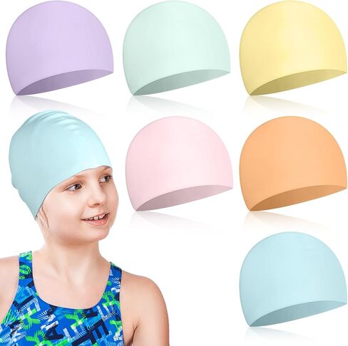 Velmitten 6 Pcs Unisex Adult Kid Silicone Swim Cap Waterproof Swimming Caps for Women and Men Comfortable Non Slip Swim Hat Elastic Swimming Cap for Long and Short Hair in Saudi Arabia