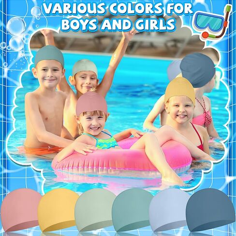 Velmitten 6 Pcs Unisex Adult Kid Silicone Swim Cap Waterproof Swimming Caps for Women and Men Comfortable Non Slip Swim Hat Elastic Swimming Cap for Long and Short Hair in Saudi Arabia