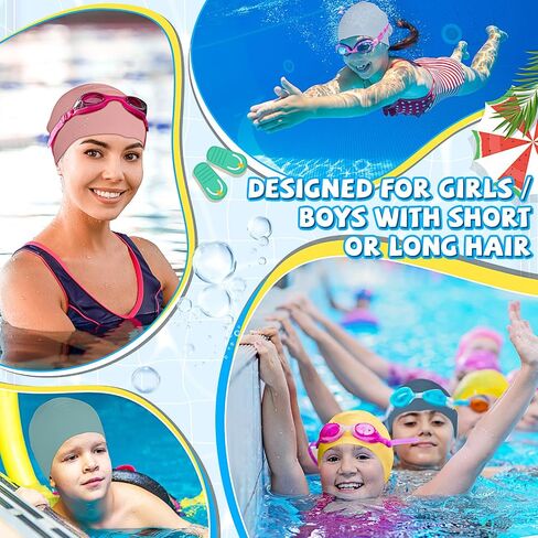 Velmitten 6 Pcs Unisex Adult Kid Silicone Swim Cap Waterproof Swimming Caps for Women and Men Comfortable Non Slip Swim Hat Elastic Swimming Cap for Long and Short Hair in Saudi Arabia