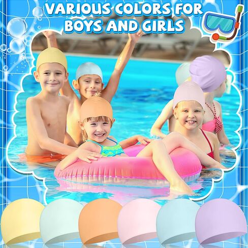 Velmitten 6 Pcs Unisex Adult Kid Silicone Swim Cap Waterproof Swimming Caps for Women and Men Comfortable Non Slip Swim Hat Elastic Swimming Cap for Long and Short Hair in Saudi Arabia
