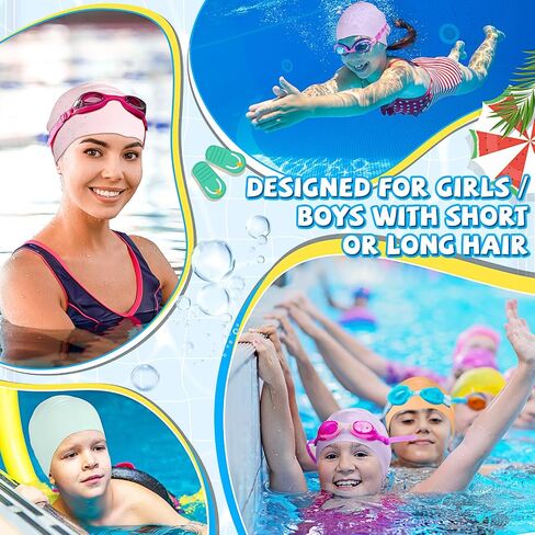 Velmitten 6 Pcs Unisex Adult Kid Silicone Swim Cap Waterproof Swimming Caps for Women and Men Comfortable Non Slip Swim Hat Elastic Swimming Cap for Long and Short Hair in Saudi Arabia