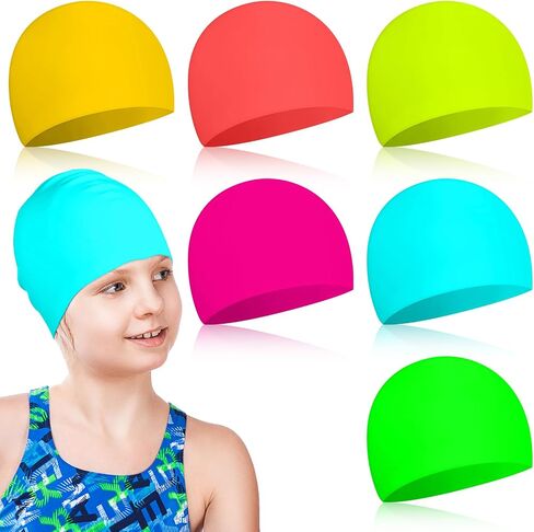 Velmitten 6 Pcs Unisex Adult Kid Silicone Swim Cap Waterproof Swimming Caps for Women and Men Comfortable Non Slip Swim Hat Elastic Swimming Cap for Long and Short Hair in Saudi Arabia