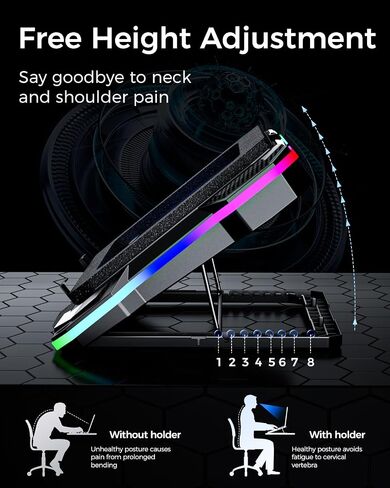 KeiBn Gaming Laptop Cooling Pad, Laptop Cooling Stand with 5.5inch External Cooling Fan, Rapid Cooling Laptop 15.6-19.3inch, Infinitely Variable Speed, 8 Height Stands, 4 USB Ports in Saudi Arabia