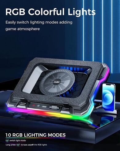 KeiBn Gaming Laptop Cooling Pad, Laptop Cooling Stand with 5.5inch External Cooling Fan, Rapid Cooling Laptop 15.6-19.3inch, Infinitely Variable Speed, 8 Height Stands, 4 USB Ports in Saudi Arabia