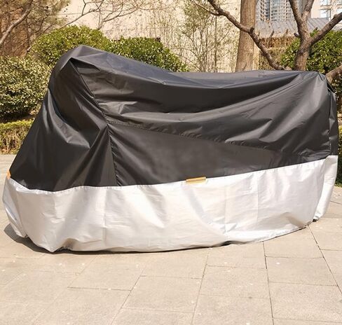 Motorcycle Cover-Motorcycle Covers Waterproof Outdoor Storage,Motorbikes Vehicle Moped Cover Waterproof Outdoor,Fits up to 104" Motors (Black-Silver, XXXL-104 inch) in Kuwait