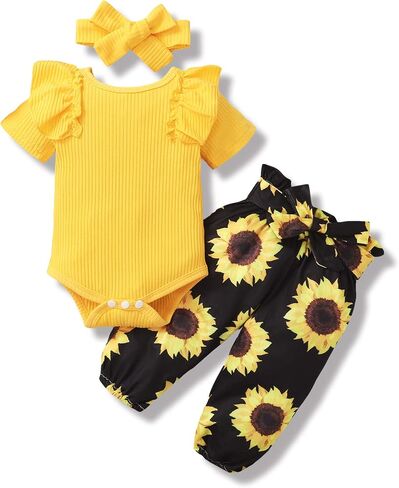 Newborn Baby Girl Clothes Infant Girl Outfits 0 3 6 12 18 Months Clothes for Girls Headband Clothing Set in Kuwait