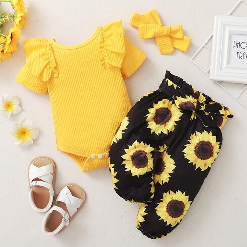 Newborn Baby Girl Clothes Infant Girl Outfits 0 3 6 12 18 Months Clothes for Girls Headband Clothing Set in Kuwait