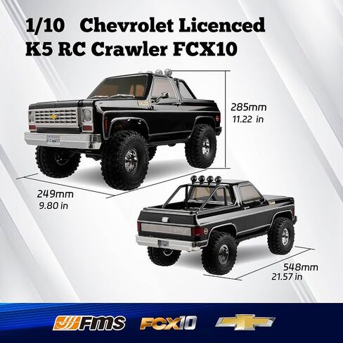 FMS 1/10 RC Crawler FCX10 Chevy K5 Blazer RC سيارة مرخصة رسميًا RC نموذج سيارة RC بيك اب شاحنة هواية RC شاحنة الطرق الوعرة DIG/4WD/FWD 11CH 2.4 جيجا هرتز RC نموذج سيارة التحكم عن بعد للبالغين (أسود) in Saudi Arabia
