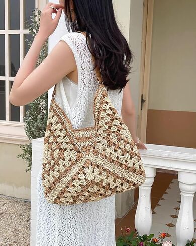 Rejolly سترو هوبو حقيبة للنساء حمل حقيبة الصيف عطلة الشاطئ حقائب بوهو البوهيمي نمط الكتف المحفظة in Kuwait