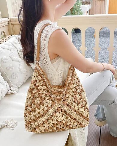 Rejolly سترو هوبو حقيبة للنساء حمل حقيبة الصيف عطلة الشاطئ حقائب بوهو البوهيمي نمط الكتف المحفظة in Kuwait