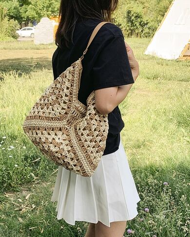 Rejolly سترو هوبو حقيبة للنساء حمل حقيبة الصيف عطلة الشاطئ حقائب بوهو البوهيمي نمط الكتف المحفظة in Kuwait