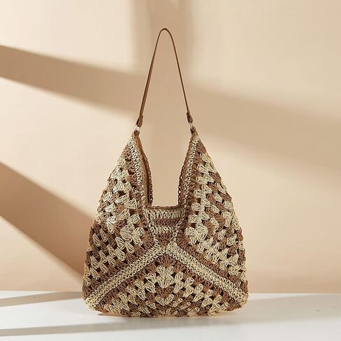 Rejolly سترو هوبو حقيبة للنساء حمل حقيبة الصيف عطلة الشاطئ حقائب بوهو البوهيمي نمط الكتف المحفظة in Kuwait
