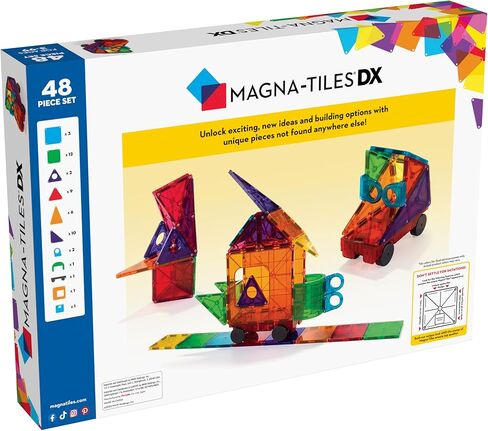 MAGNA-TILES DX مجموعة بناء مغناطيسية مكونة من 48 قطعة، العلامة التجارية الأصلية للبناء المغناطيسي in Kuwait