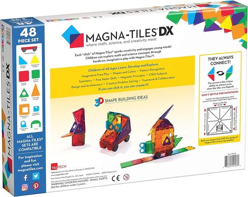 MAGNA-TILES DX مجموعة بناء مغناطيسية مكونة من 48 قطعة، العلامة التجارية الأصلية للبناء المغناطيسي in Kuwait
