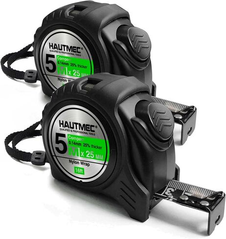 شريط قياس HAUTMEC 7.5 متر (25 قدم) - شريط أسود متري مزدوج الجانب وبوصة، شريط قياس قابل للسحب مع أزرار إيقاف مزدوجة، خطاف مغناطيسي للمحترفين وDIY HT0253 in Kuwait