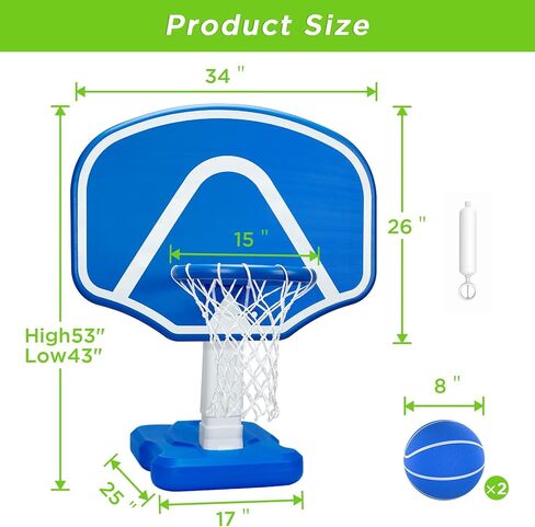 perbyste بركة كرة السلة هوب، قابل للتعديل ارتفاع الأطواق كرة السلة بجانب حمام السباحة، ألعاب البلياردو مع كرتين ومضخة، حمام السباحة لعبة كرة السلة ألعاب المياه ألعاب البلياردو ألعاب البلياردو للأطفال البالغين الأسرة in Kuwait