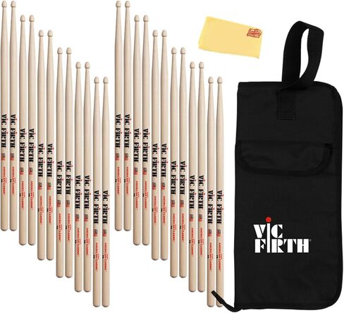 Vic Firth American Classic 7A Wood-Tipped Drumsticks - 12-Pack Bundle with Austin Bazaar Polishing Cloth in Saudi Arabia