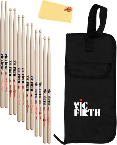 Vic Firth American Classic 7A Wood-Tipped Drumsticks - 12-Pack Bundle with Austin Bazaar Polishing Cloth in Saudi Arabia