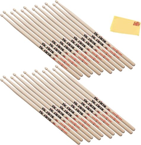 Vic Firth American Classic 7A Wood-Tipped Drumsticks - 12-Pack Bundle with Austin Bazaar Polishing Cloth in Saudi Arabia