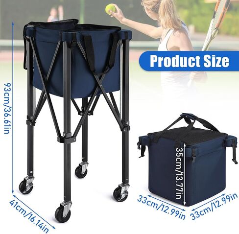 TOBWOLF Foldable Tennis Ball Hopper, Portable Pickleball & Tennis Ball Basket for 160 Balls with Silent Wheels, Upgraded Large Capacity Pickleball Ball Holder, Tennis Ball Cart for Practice & Training in Kuwait