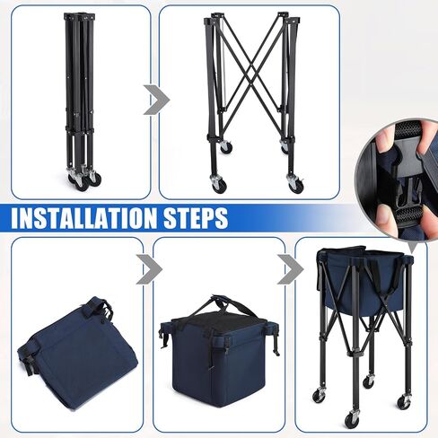 TOBWOLF Foldable Tennis Ball Hopper, Portable Pickleball & Tennis Ball Basket for 160 Balls with Silent Wheels, Upgraded Large Capacity Pickleball Ball Holder, Tennis Ball Cart for Practice & Training in Kuwait