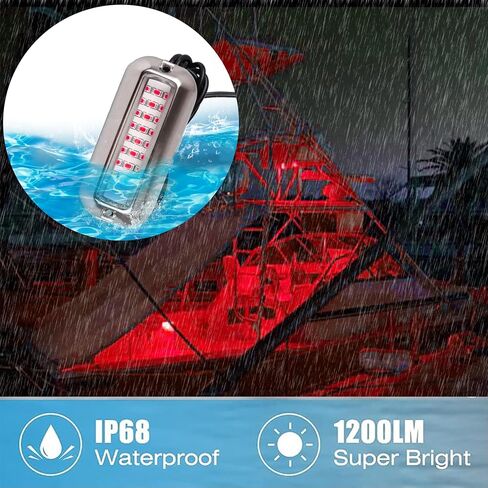 قطعتان من ضوء القارب LED البحري، IP68 مقاوم للماء 27 LED أضواء سطح داخلية للقارب، ضوء LED للقارب العائم، ضوء الملاحة الصارم، ضوء مقطورة القارب، 1200LM، 10-24 فولت (أزرق) in Kuwait