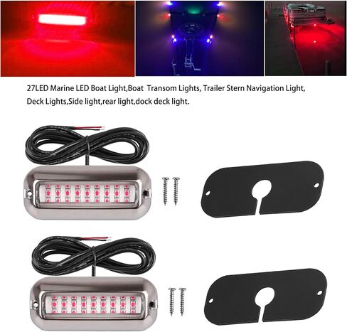قطعتان من ضوء القارب LED البحري، IP68 مقاوم للماء 27 LED أضواء سطح داخلية للقارب، ضوء LED للقارب العائم، ضوء الملاحة الصارم، ضوء مقطورة القارب، 1200LM، 10-24 فولت (أزرق) in Kuwait