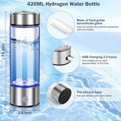 زجاجات مولد مياه الهيدروجين الجديدة 2025، زجاجة مياه مهدرجة محمولة بتقنية SPE PEM، مولد زجاجة مياه هيدروجين 420 مل، آلة مؤين قابلة لإعادة الشحن للمنزل والمكتب والسفر in Saudi Arabia
