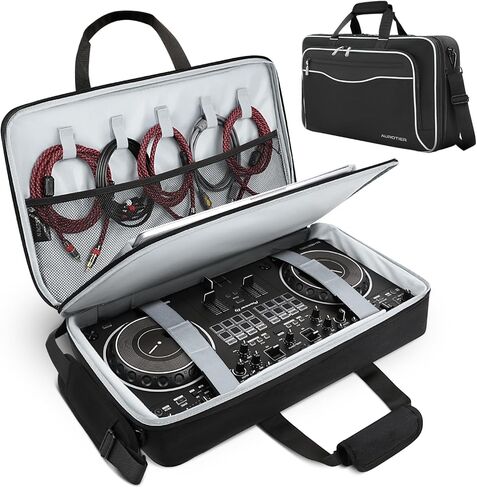 DJ Bag for DDJ-FLX4/DDJ 200/DDJ 400/DDJ REV1, Padded DJ Controller Crossbody Bag with 4 Pockets for 17.3 Inch Laptop, Cables, DJ Mixer Case with Adjustable Shoulder Strap for DJ Equipment in Kuwait