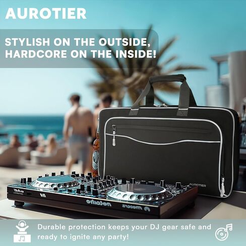 DJ Bag for DDJ-FLX4/DDJ 200/DDJ 400/DDJ REV1, Padded DJ Controller Crossbody Bag with 4 Pockets for 17.3 Inch Laptop, Cables, DJ Mixer Case with Adjustable Shoulder Strap for DJ Equipment in Kuwait