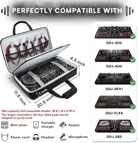 DJ Bag for DDJ-FLX4/DDJ 200/DDJ 400/DDJ REV1, Padded DJ Controller Crossbody Bag with 4 Pockets for 17.3 Inch Laptop, Cables, DJ Mixer Case with Adjustable Shoulder Strap for DJ Equipment in Kuwait