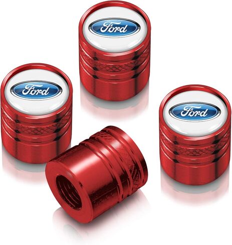 for Ford Logo in Black on Red Aluminum Cylinder-Style Tire Valve Stem Caps in Kuwait