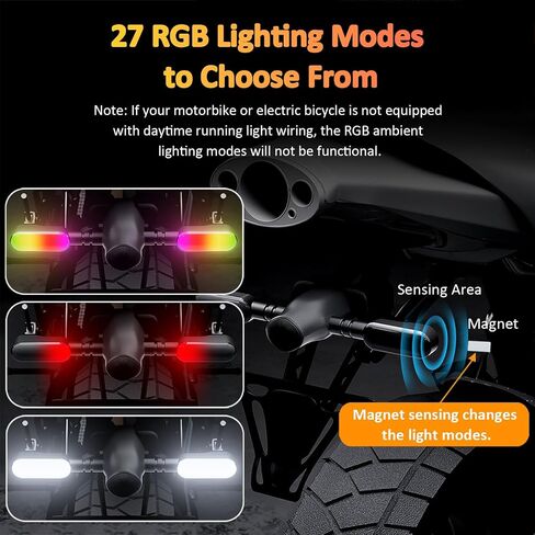 2 PCS LED LED LID LIGHT LIGHTOR للدراجات النارية ، إشارات دوران الدراجات النارية ، 27 أوضاع إضاءة RGB تتدفق الأضواء أثناء النهار ، أضواء إشارة الدراجات النارية مع إسقاط الأسهم in Kuwait