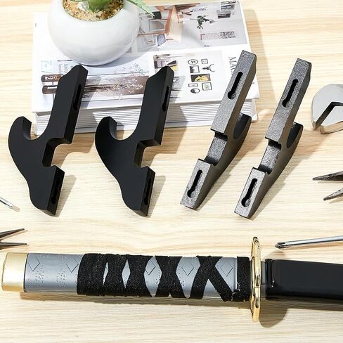4 Sets Wooden Sword Hook Wall Mount Adjustable Samurai Sword Hanger Katana Wall Mount Sword Holder Sword Stand Decorative Katana Holder Martial Arts Weapon Display Stands Supplies with Nails in Kuwait