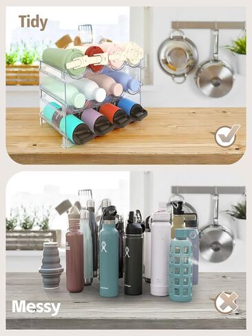 Water Bottle Organizer - 4 Pack Clear Stackable Bottle Storage Rack and Wine Rack for Stanley Yeti Bottle and Other Tumbler Organizer for Kitchen Cabinets, 4 Tier Hold 16 in Saudi Arabia