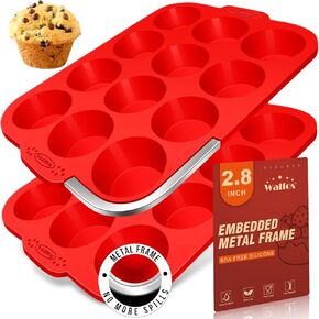 Walfos Muffin Pan Set - 12 Cups Regular Silicone Cupcake Pan, Non-stick and BPA Free, Great for Making Muffin Cakes, Tart, Fat Bombs - Dishwasher Safe, 2-Piece in Kuwait