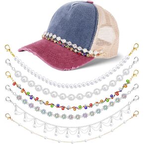 Wurosi 14 Pcs Trucker Hat Chains, Bulk Trucket Hat Charms Chains for Women Men, Bill Decoration DIY Metal/Turquoise/Pearl/Flower Chains Charms for Mesh Baseball Cap Trucker Hat in Kuwait