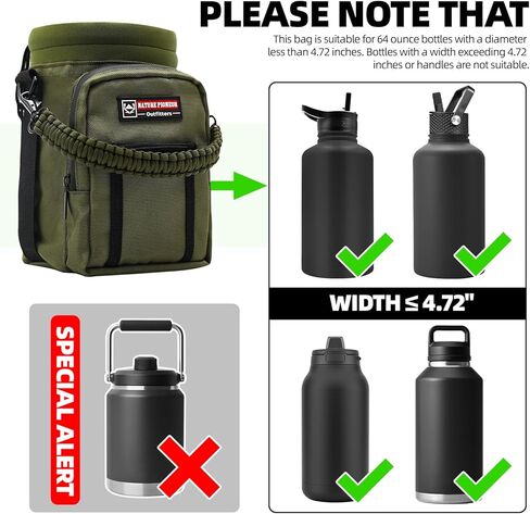 NATURE PIONEOR Water Bottle Carrier with Adjustable Strap - Insulated Sleeve Pouch Water Bottle Holder Bag with Paracord Handle & 2 Storage Pockets for 18/24/25/26/32/36/40/46oz, Hiking, Camping, Gym in Kuwait