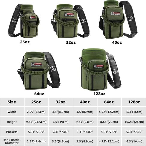 NATURE PIONEOR Water Bottle Carrier with Adjustable Strap - Insulated Sleeve Pouch Water Bottle Holder Bag with Paracord Handle & 2 Storage Pockets for 18/24/25/26/32/36/40/46oz, Hiking, Camping, Gym in Kuwait