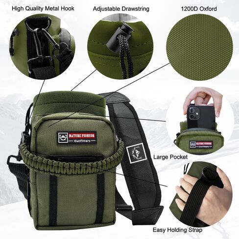 NATURE PIONEOR Water Bottle Carrier with Adjustable Strap - Insulated Sleeve Pouch Water Bottle Holder Bag with Paracord Handle & 2 Storage Pockets for 18/24/25/26/32/36/40/46oz, Hiking, Camping, Gym in Kuwait