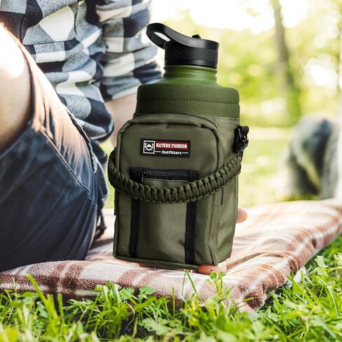 NATURE PIONEOR Water Bottle Carrier with Adjustable Strap - Insulated Sleeve Pouch Water Bottle Holder Bag with Paracord Handle & 2 Storage Pockets for 18/24/25/26/32/36/40/46oz, Hiking, Camping, Gym in Kuwait