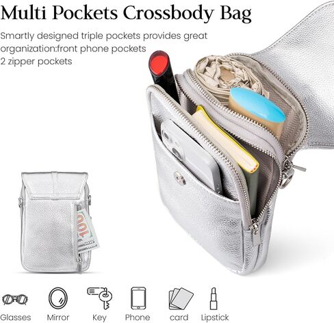 حقائب صغيرة من الجلد الأصلي ، حقائب صغيرة للنساء ، محفظة كروس جيب الهاتف الخليوي مع فتحات بطاقة حظر RFID in Kuwait