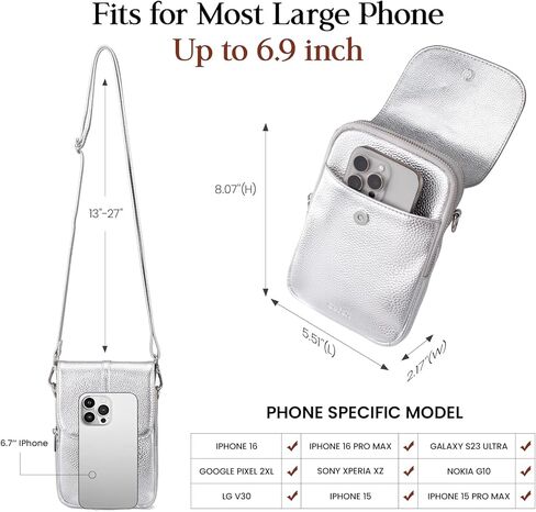 حقائب صغيرة من الجلد الأصلي ، حقائب صغيرة للنساء ، محفظة كروس جيب الهاتف الخليوي مع فتحات بطاقة حظر RFID in Kuwait