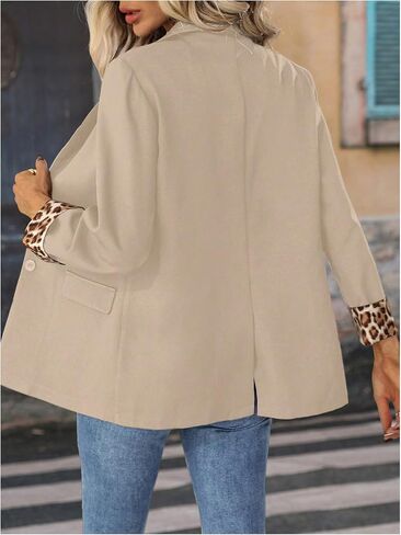 Floerns Women's Contrast Leopard Blazer Lapel Button Down Long Sleeve Office Blazer Jacket in Saudi Arabia